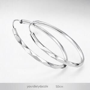 925 Silver 5cm Large Circle Hoop Earrings diamond-cut texture